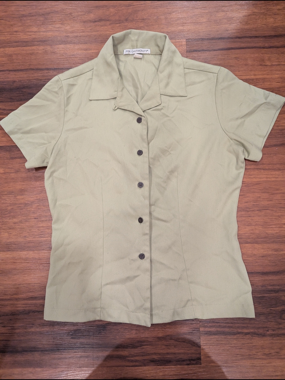Port Authority Olive Green Short Sleeve Button Front Blouse